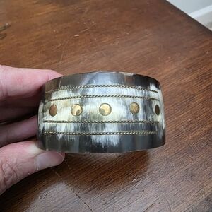 Natural Cow Horn Bangle Bracelet Boho Western Brass Stud Statement